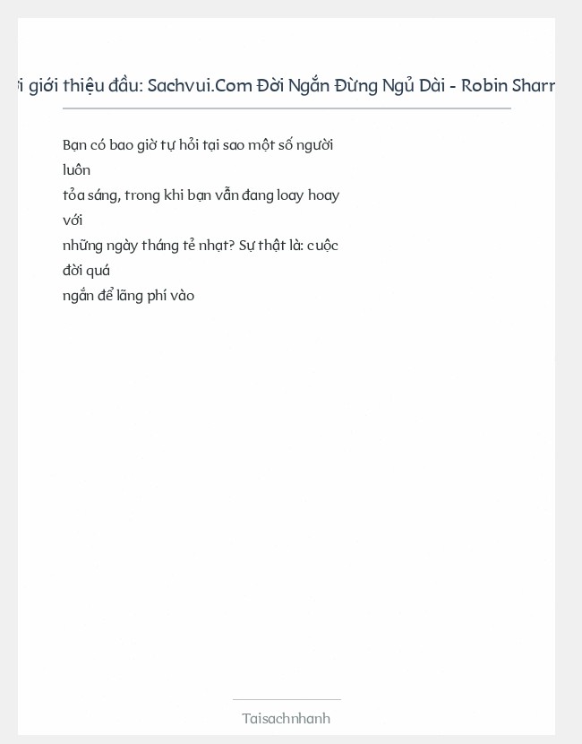 Trích đoạn Sachvui.Com Đời Ngắn Đừng Ngủ Dài - Robin Sharma