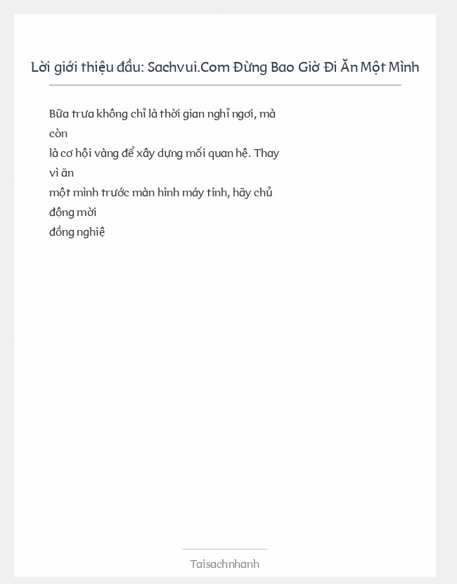 Trích đoạn Sachvui.Com Đừng Bao Giờ Đi Ăn Một Mình