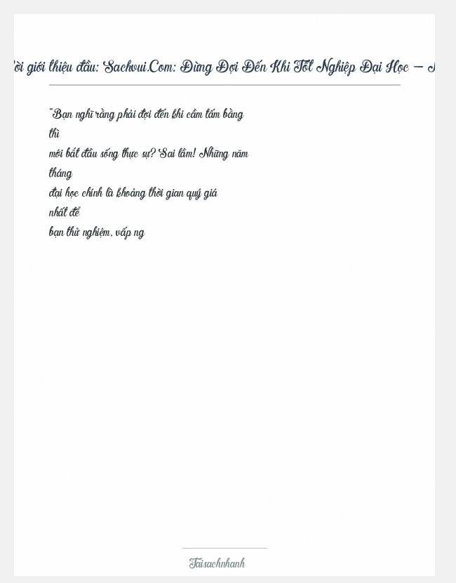 Trích đoạn Sachvui.Com: Đừng Đợi Đến Khi Tốt Nghiệp Đại Học - N
