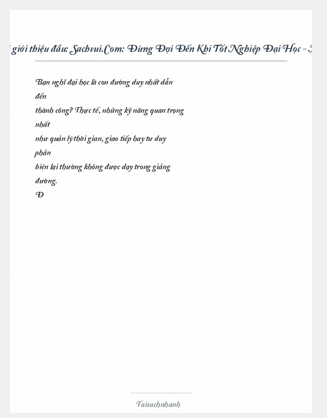 Trích đoạn Sachvui.Com: Đừng Đợi Đến Khi Tốt Nghiệp Đại Học - N