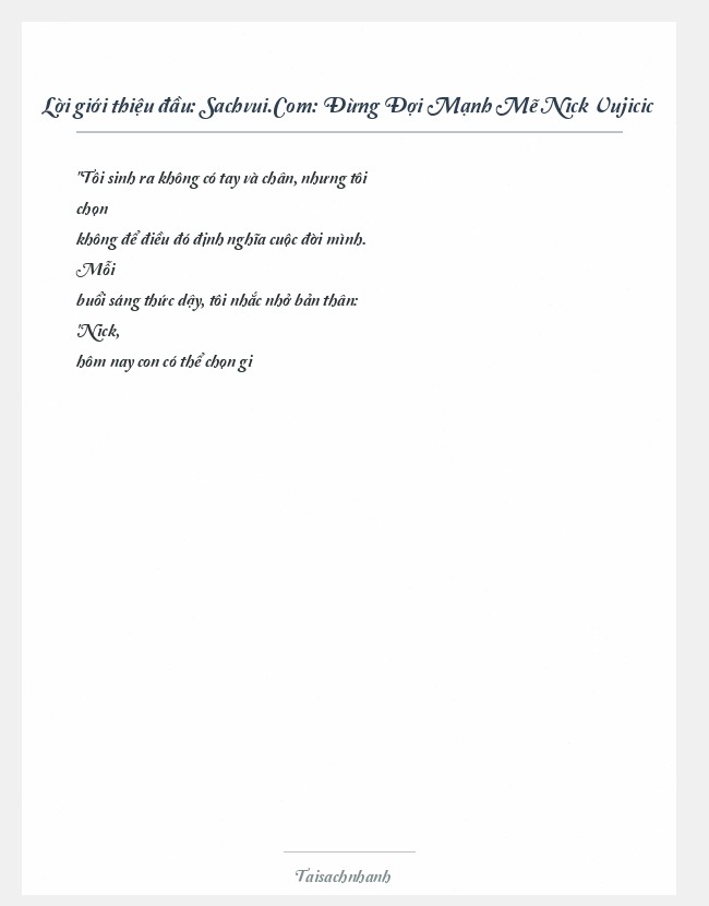 Trích đoạn Sachvui.Com: Đừng Đợi Mạnh Mẽ Nick Vujicic