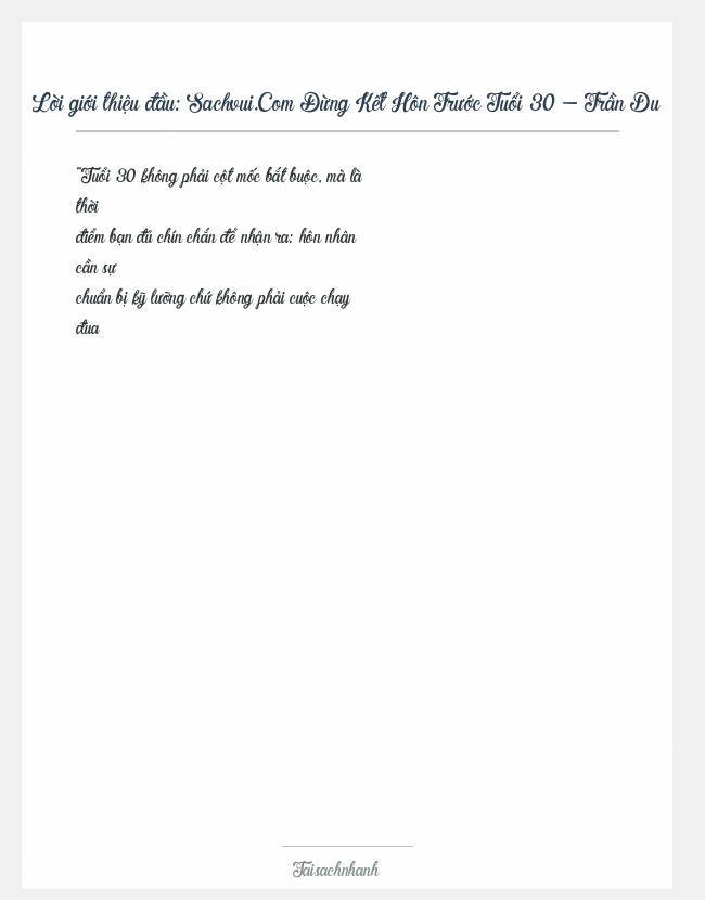 Trích đoạn Sachvui.Com Đừng Kết Hôn Trước Tuổi 30 - Trần Du