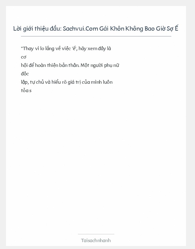 Trích đoạn Sachvui.Com Gái Khôn Không Bao Giờ Sợ Ế