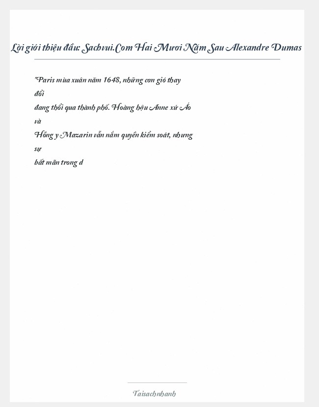 Trích đoạn Sachvui.Com Hai Mươi Năm Sau Alexandre Dumas