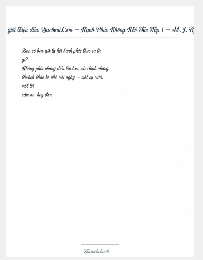 Trích đoạn Sachvui.Com - Hạnh Phúc Không Khó Tìm Tập 1 - M. J. Ryan
