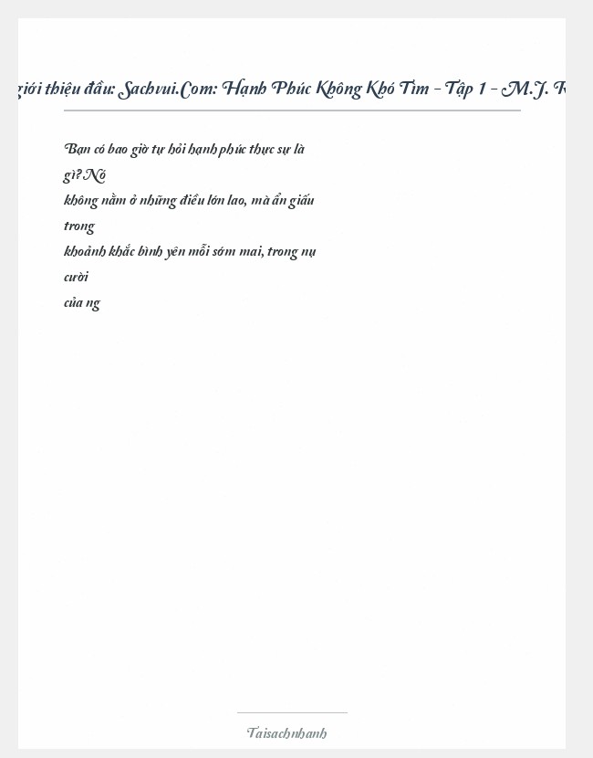 Trích đoạn Sachvui.Com: Hạnh Phúc Không Khó Tìm - Tập 1 - M.J. Ryan