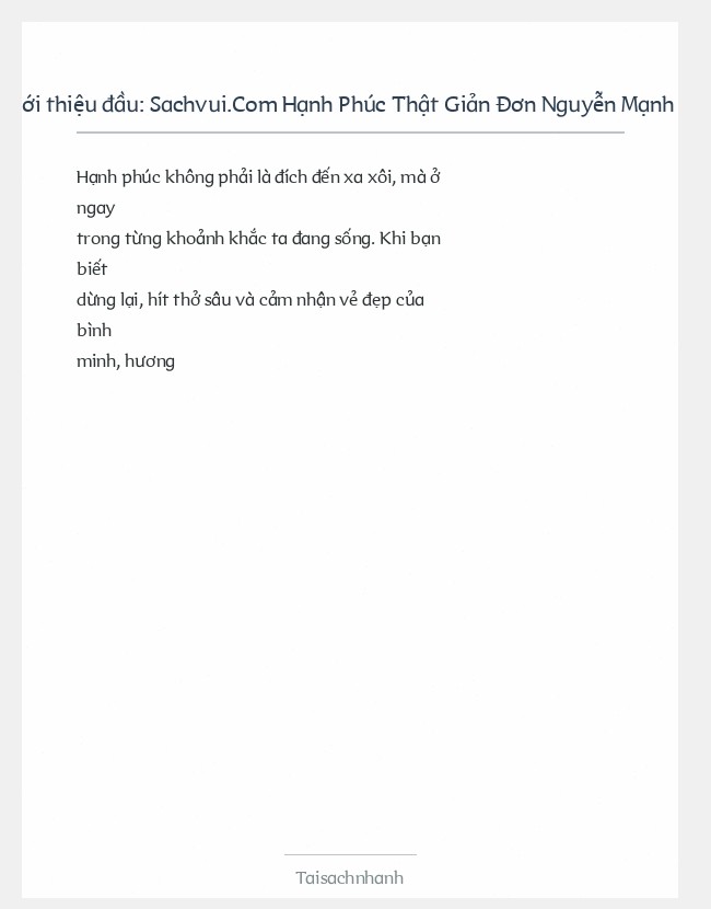 Trích đoạn Sachvui.Com Hạnh Phúc Thật Giản Đơn Nguyễn Mạnh Hùng