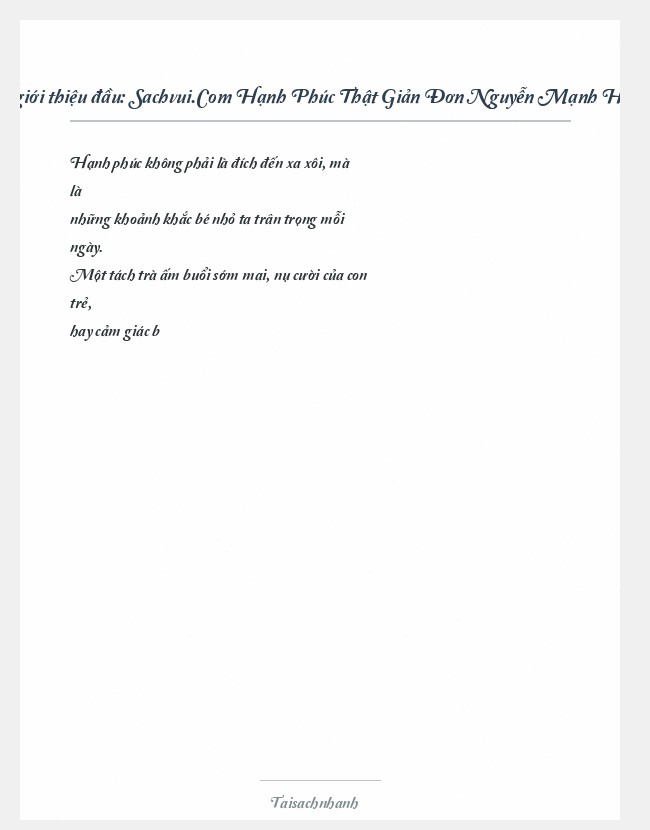 Trích đoạn Sachvui.Com Hạnh Phúc Thật Giản Đơn Nguyễn Mạnh Hùng