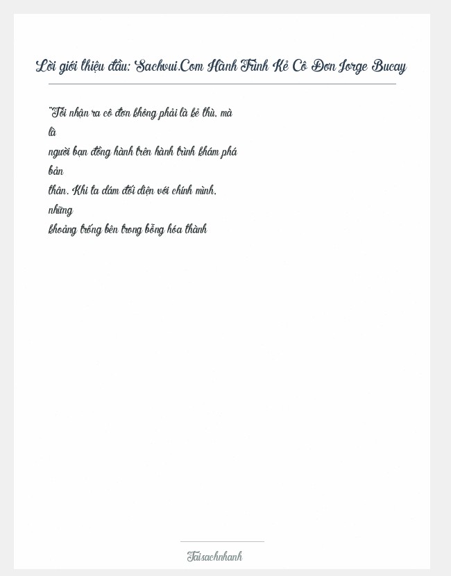 Trích đoạn Sachvui.Com Hành Trình Kẻ Cô Đơn Jorge Bucay