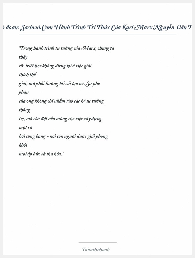 Trích đoạn Sachvui.Com Hành Trình Tri Thức Của Karl Marx Nguyễn Văn Trung