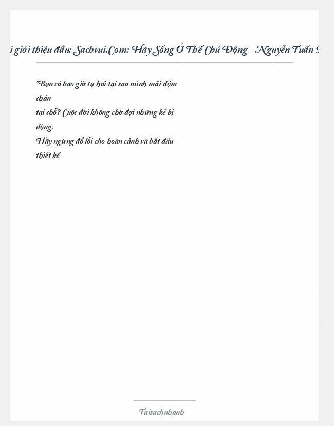 Trích đoạn Sachvui.Com: Hãy Sống Ở Thế Chủ Động - Nguyễn Tuấn Qu