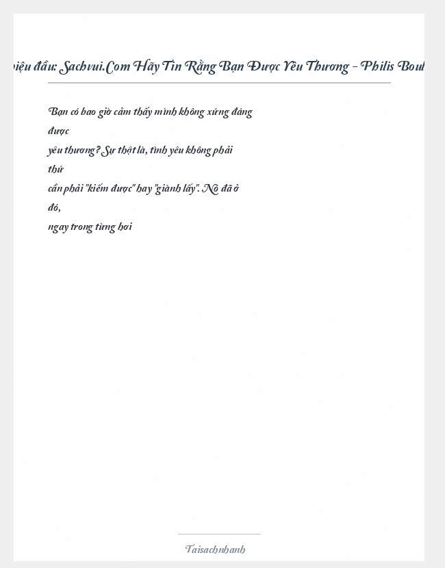 Trích đoạn Sachvui.Com Hãy Tin Rằng Bạn Được Yêu Thương - Philis Boultinghouse