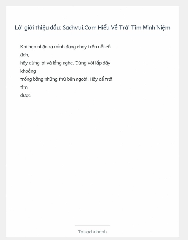 Trích đoạn Sachvui.Com Hiểu Về Trái Tim Mình Niệm