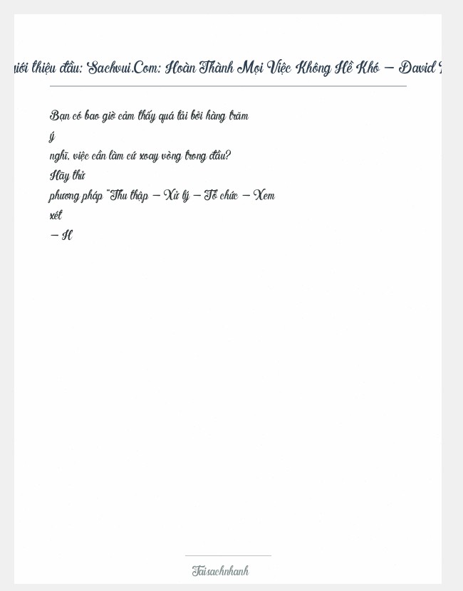 Trích đoạn Sachvui.Com: Hoàn Thành Mọi Việc Không Hề Khó - David Allen