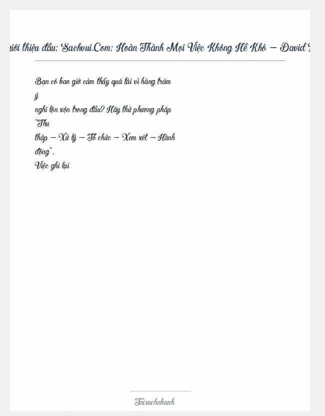 Trích đoạn Sachvui.Com: Hoàn Thành Mọi Việc Không Hề Khó - David Allen