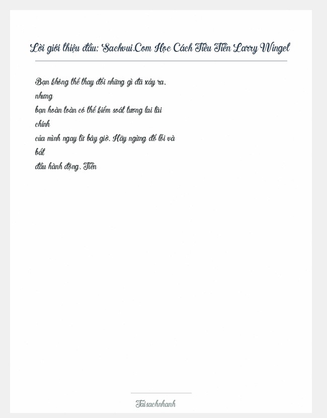 Trích đoạn Sachvui.Com Học Cách Tiêu Tiền Larry Winget