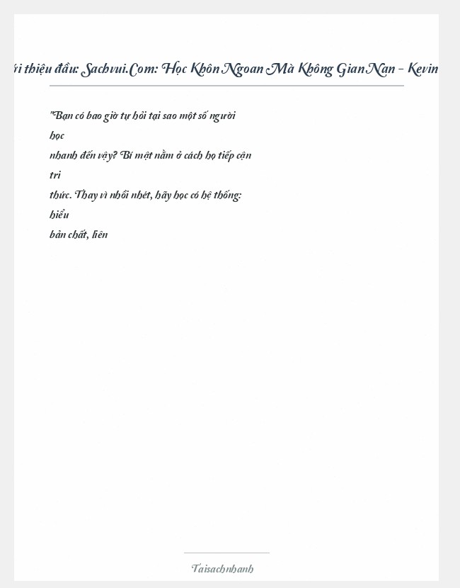 Trích đoạn Sachvui.Com: Học Khôn Ngoan Mà Không Gian Nan - Kevin Paul