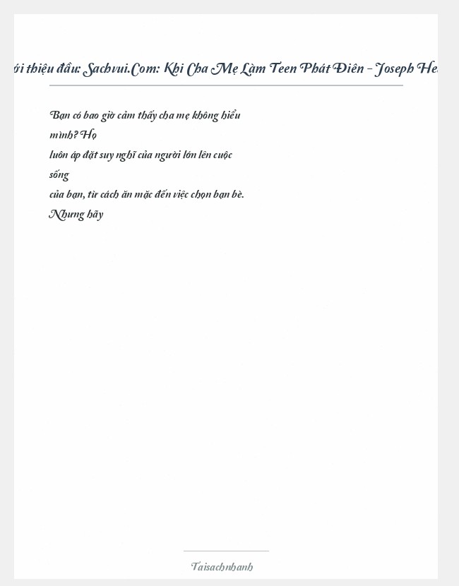 Trích đoạn Sachvui.Com: Khi Cha Mẹ Làm Teen Phát Điên - Joseph Heagney