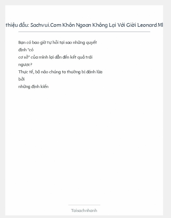 Trích đoạn Sachvui.Com Khôn Ngoan Không Lại Với Giời Leonard Mlodinow