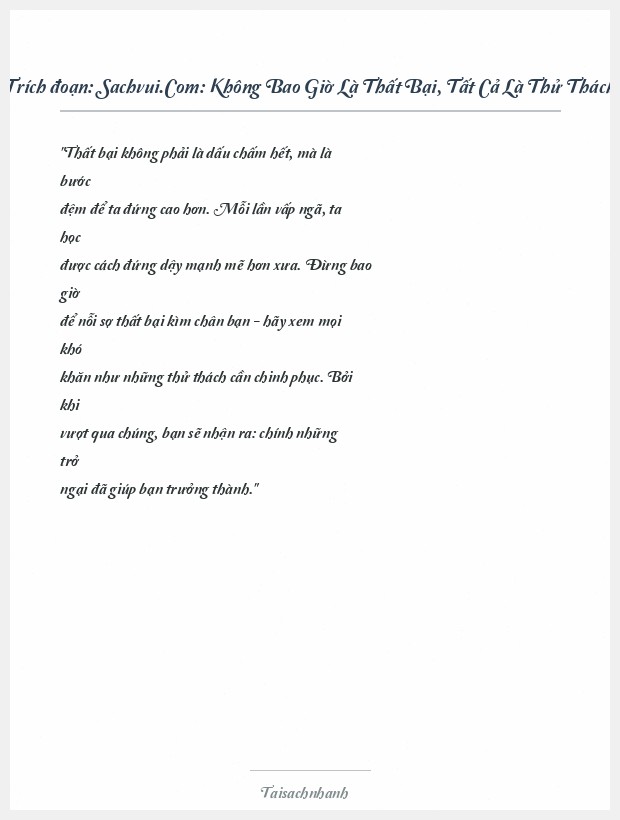 Trích đoạn Sachvui.Com: Không Bao Giờ Là Thất Bại, Tất Cả Là Thử Thách
