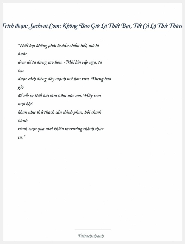 Trích đoạn Sachvui.Com: Không Bao Giờ Là Thất Bại, Tất Cả Là Thử Thách