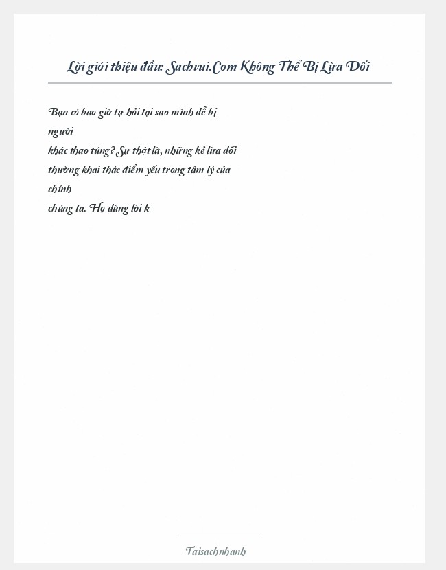 Trích đoạn Sachvui.Com Không Thể Bị Lừa Dối