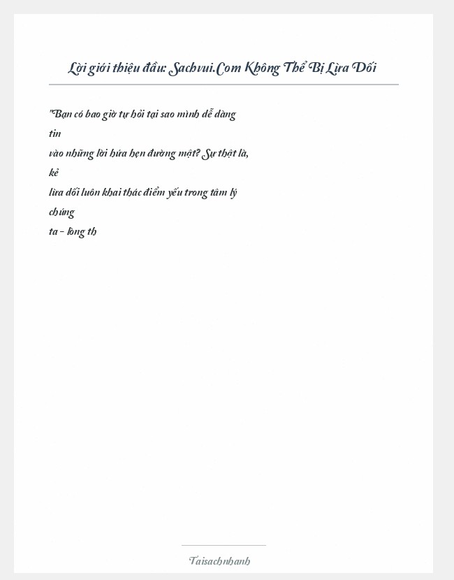 Trích đoạn Sachvui.Com Không Thể Bị Lừa Dối