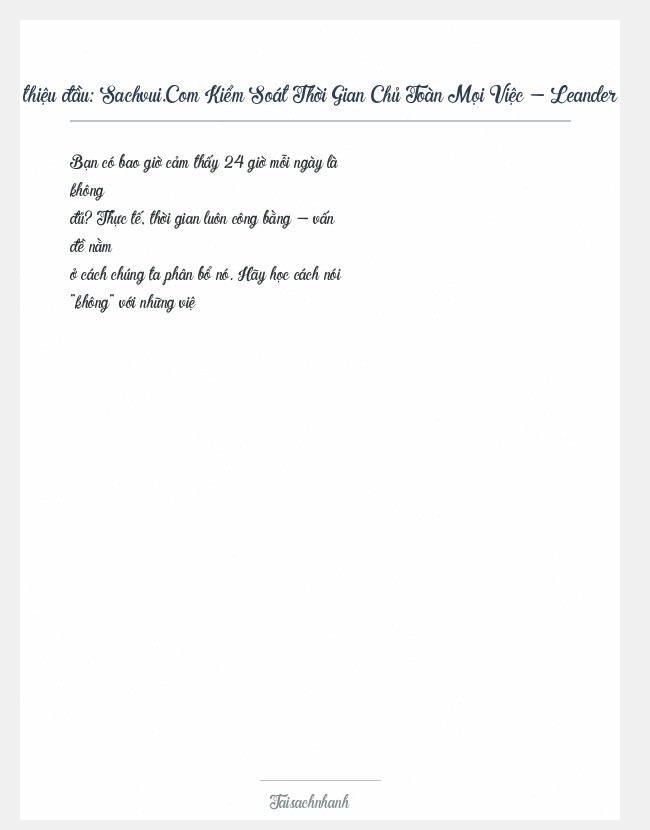 Trích đoạn Sachvui.Com Kiểm Soát Thời Gian Chủ Toàn Mọi Việc - Leander Kahney