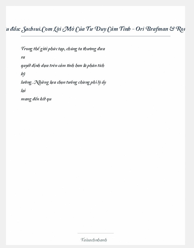 Trích đoạn Sachvui.Com Lời Mở Của Tư Duy Cảm Tính - Ori Brafman & Rom Brafman