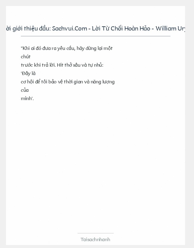 Trích đoạn Sachvui.Com - Lời Từ Chối Hoàn Hảo - William Ury