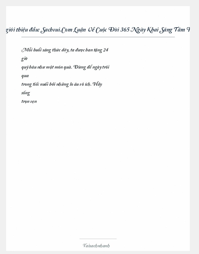 Trích đoạn Sachvui.Com Luận Về Cuộc Đời 365 Ngày Khai Sáng Tâm Hồn