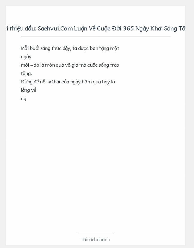 Trích đoạn Sachvui.Com Luận Về Cuộc Đời 365 Ngày Khai Sáng Tâm Hồn