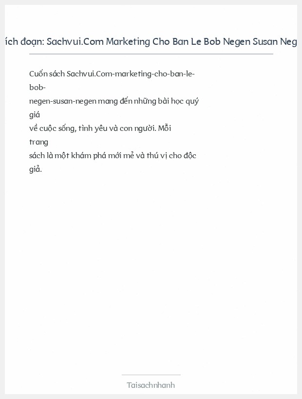 Trích đoạn Sachvui.Com Marketing Cho Ban Le Bob Negen Susan Negen