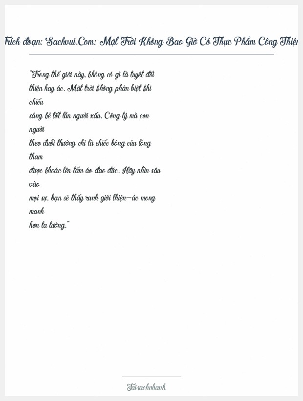 Trích đoạn Sachvui.Com: Mặt Trời Không Bao Giờ Có Thực Phẩm Công Thiện