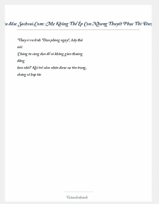 Trích đoạn Sachvui.Com: Mẹ Không Thể Ép Con Nhưng Thuyết Phục Thì Được - Cynthia