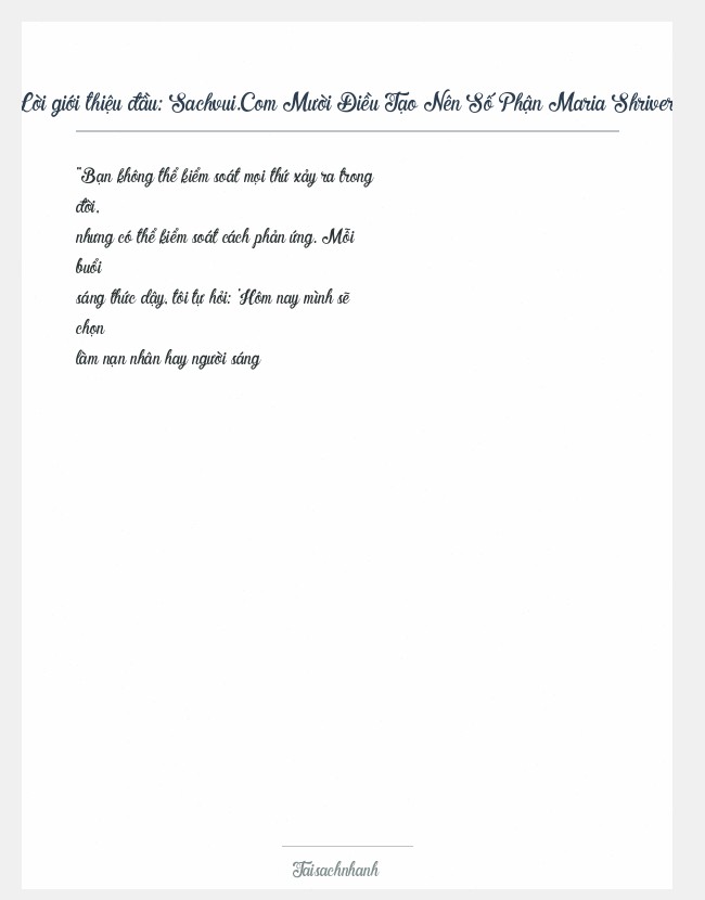 Trích đoạn Sachvui.Com Mười Điều Tạo Nên Số Phận Maria Shriver