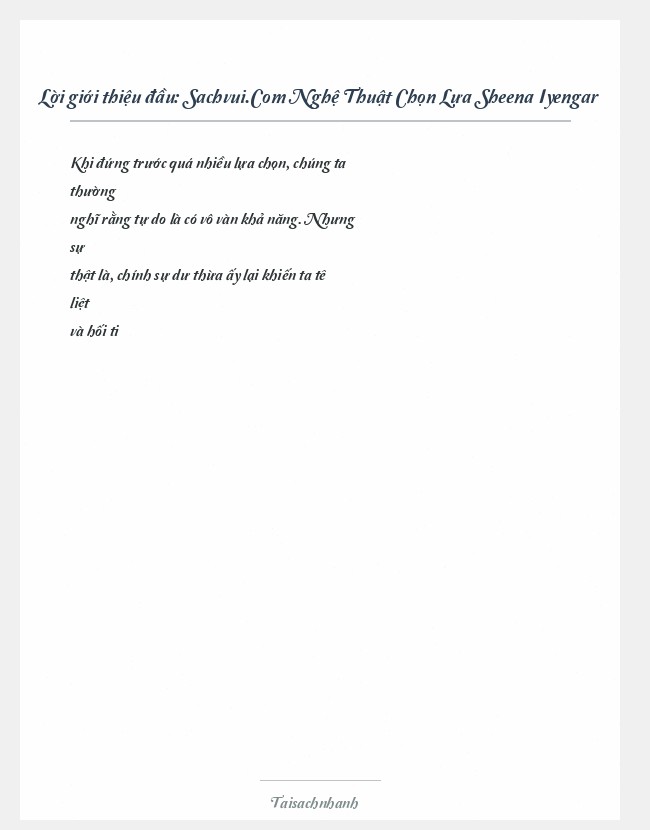 Trích đoạn Sachvui.Com Nghệ Thuật Chọn Lựa Sheena Iyengar