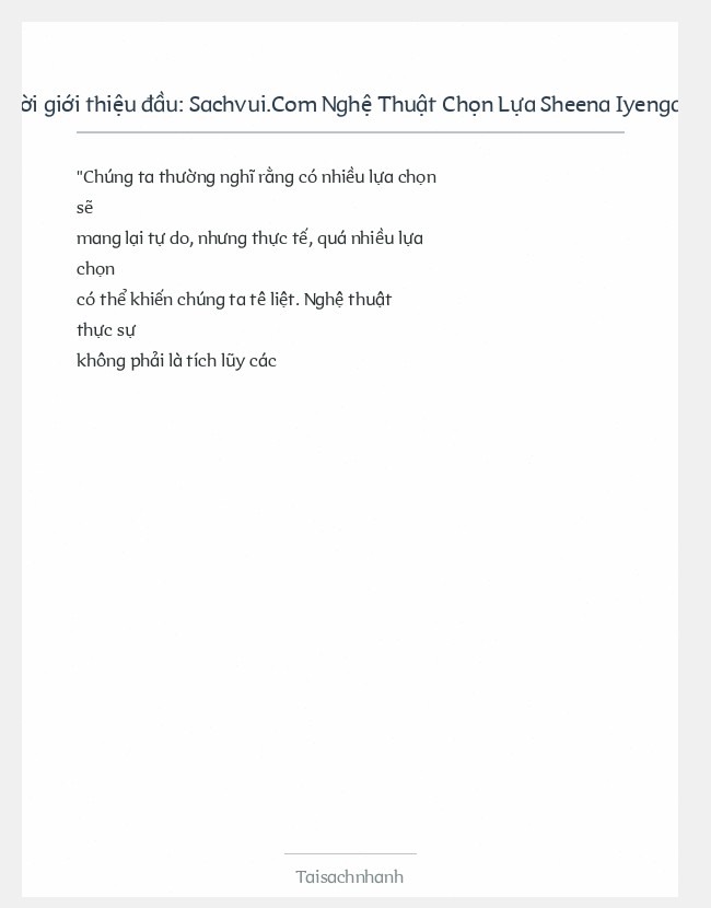 Trích đoạn Sachvui.Com Nghệ Thuật Chọn Lựa Sheena Iyengar