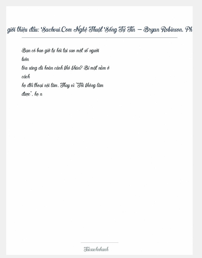 Trích đoạn Sachvui.Com Nghệ Thuật Sống Tự Tin - Bryan Robinson, Ph.D.