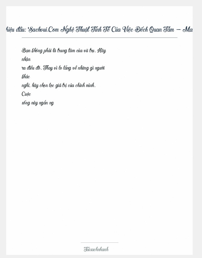 Trích đoạn Sachvui.Com Nghệ Thuật Tinh Tế Của Việc Đếch Quan Tâm - Mark Mans