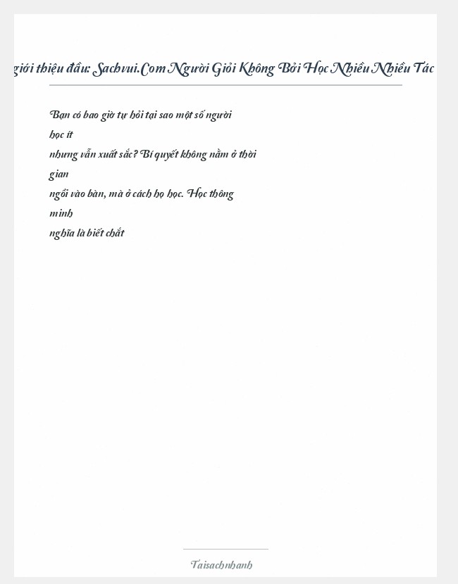 Trích đoạn Sachvui.Com Người Giỏi Không Bởi Học Nhiều Nhiều Tác Giả