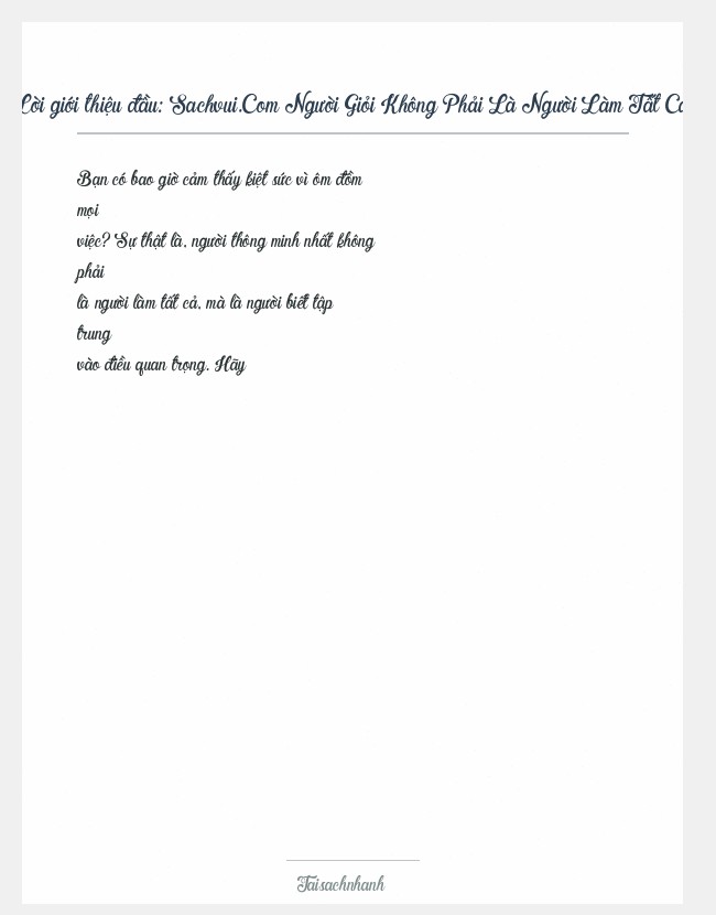 Trích đoạn Sachvui.Com Người Giỏi Không Phải Là Người Làm Tất Cả