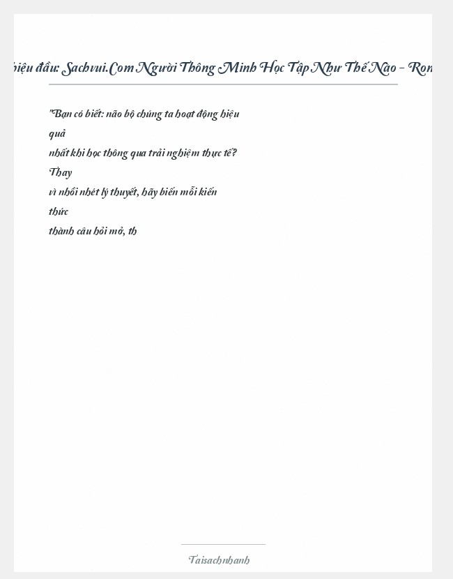 Trích đoạn Sachvui.Com Người Thông Minh Học Tập Như Thế Nào - Ronald Gross