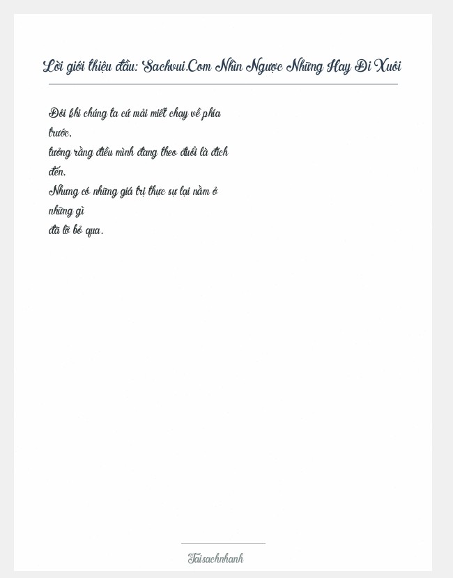 Trích đoạn Sachvui.Com Nhìn Ngược Những Hay Đi Xuôi