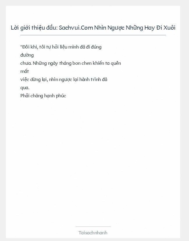 Trích đoạn Sachvui.Com Nhìn Ngược Những Hay Đi Xuôi