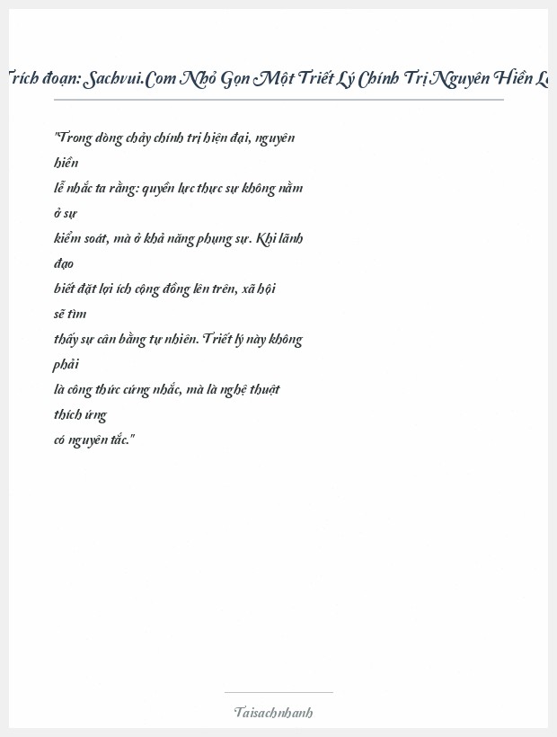 Trích đoạn Sachvui.Com Nhỏ Gọn Một Triết Lý Chính Trị Nguyên Hiền Lễ