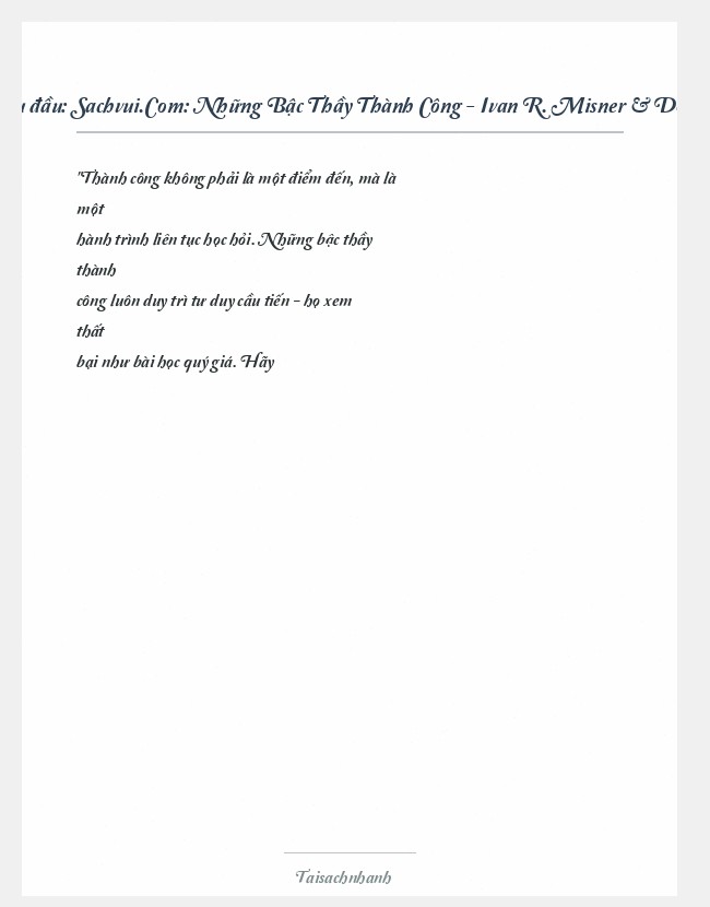 Trích đoạn Sachvui.Com: Những Bậc Thầy Thành Công - Ivan R. Misner & Don Morgan
