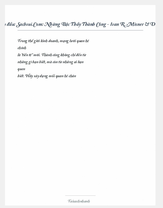 Trích đoạn Sachvui.Com: Những Bậc Thầy Thành Công - Ivan R. Misner & Don Morgan