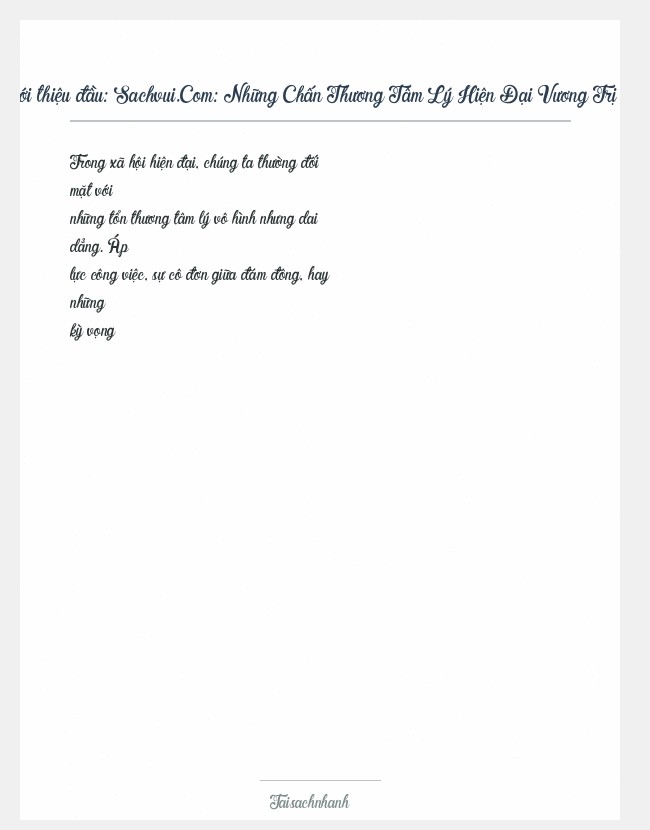 Trích đoạn Sachvui.Com: Những Chấn Thương Tâm Lý Hiện Đại Vương Trị Nhân