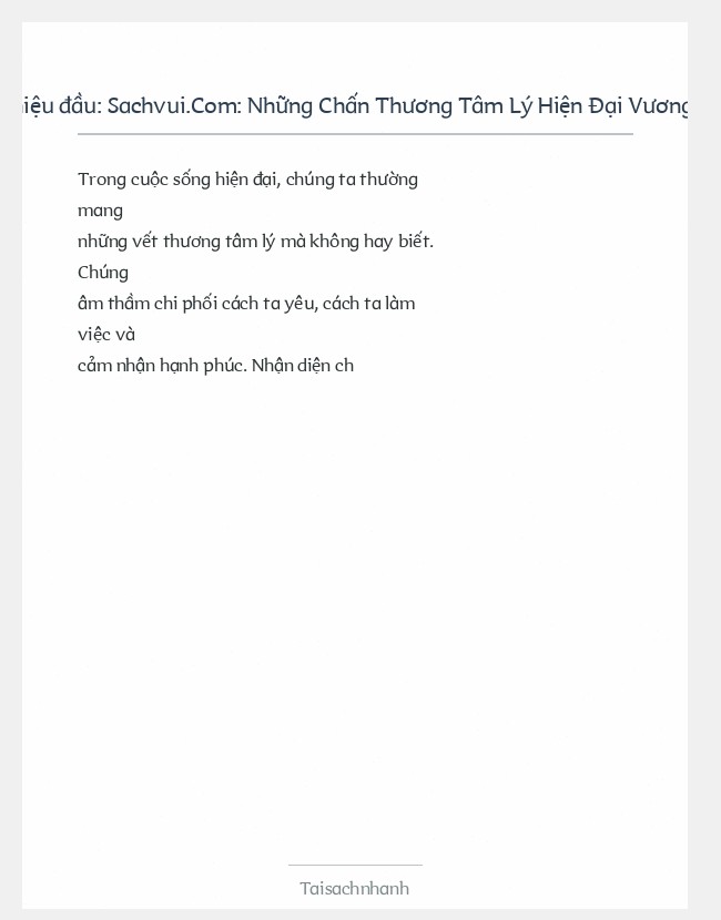 Trích đoạn Sachvui.Com: Những Chấn Thương Tâm Lý Hiện Đại Vương Tri Nhân